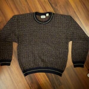 Basic Editions Men‎ Textured Knit Pullover Sweater Navy Blue Tan Large